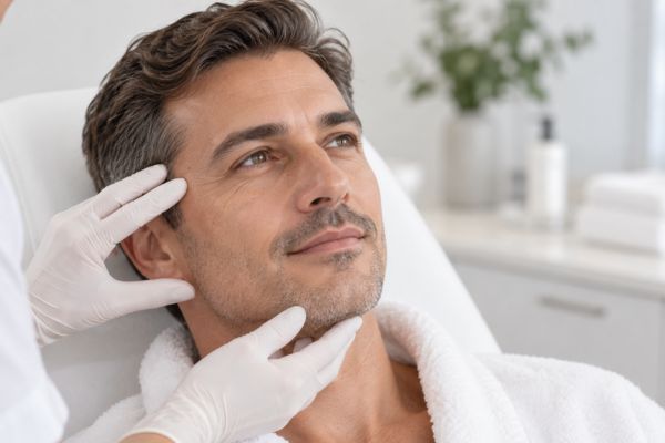 Avaliação facial masculina antes do tratamento Fotona 4D Men